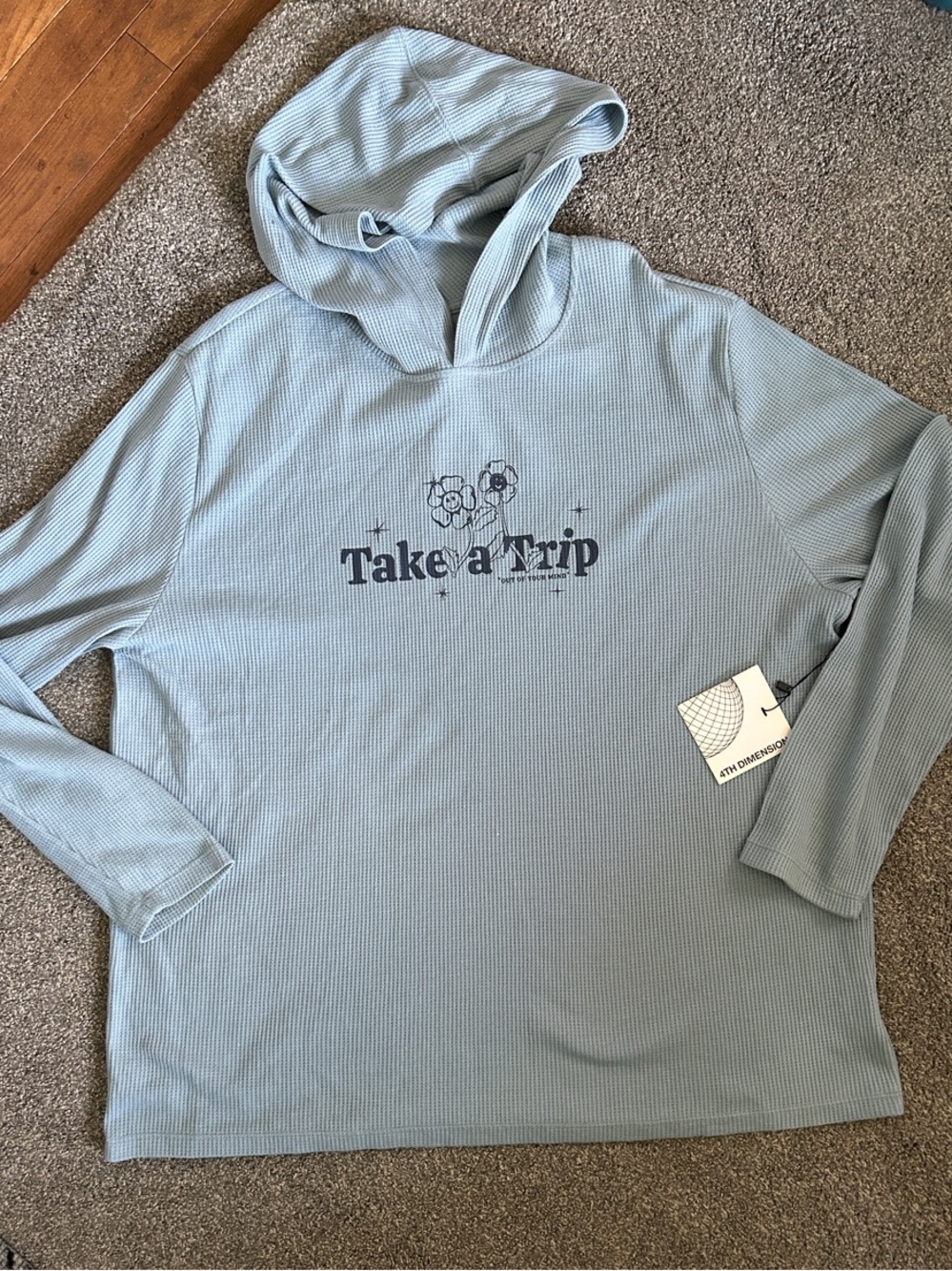 Take a Trip Blue Hooded Long Sleeve Thermal Pullover
